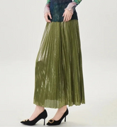 Luxury Japanese Plissé Midi Skirt – Metallic Pleated Accordion for Formal & Evening Wear | HEYFANCYSTYLE